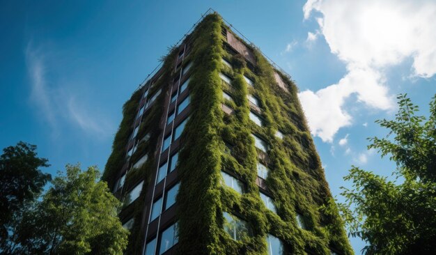 Photo a building with a green wall and the words green on it