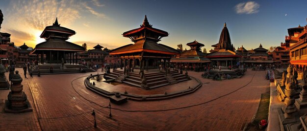 Photo a building with a large outside area with a large statue in the middle