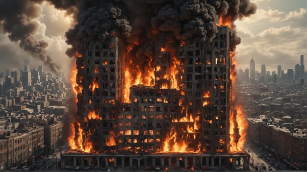 a building with a lot of fire on it