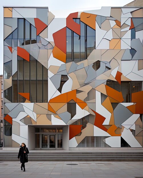 Photo a building with a lot of orange and red on it