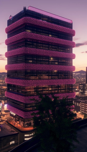 핑크색 벽돌로 '핑크'라고 적힌 건물
