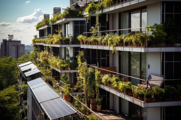 A building with a plant growing on the roof