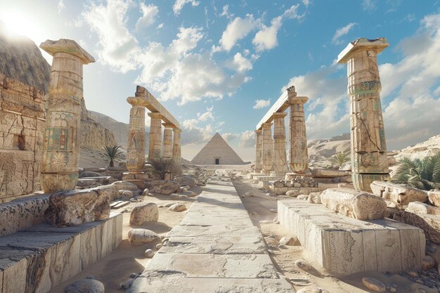 a building with a pyramid in the background and the word pyramid on the left