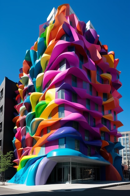 A building with a rainbow design on the side of it