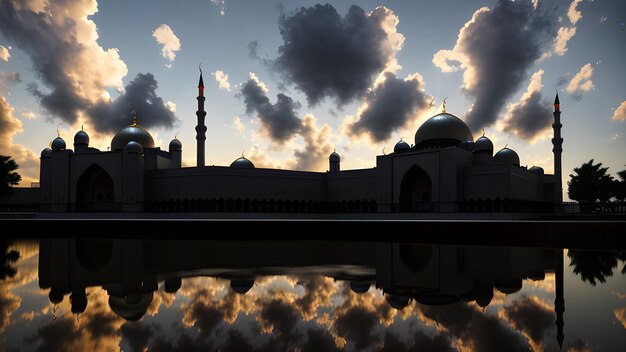 A building with a reflection of the sky and clouds.