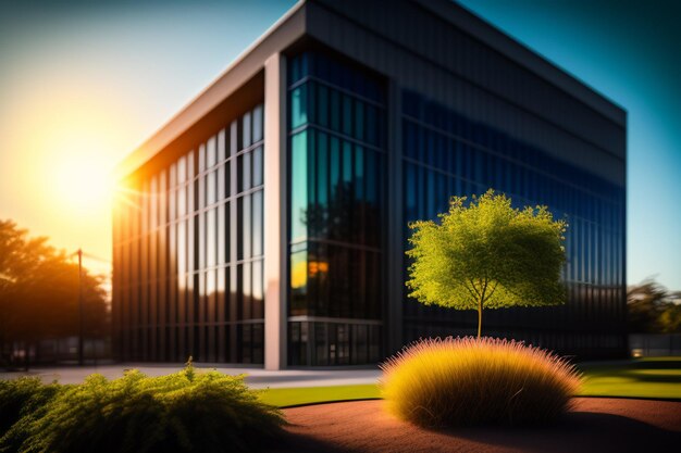 A building with a tree in front of it