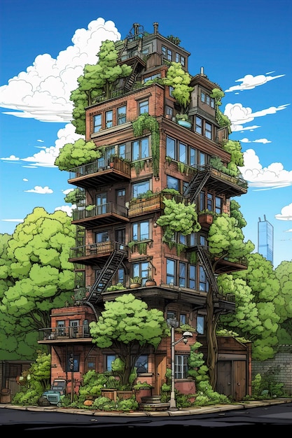 Photo a building with a tree on the top