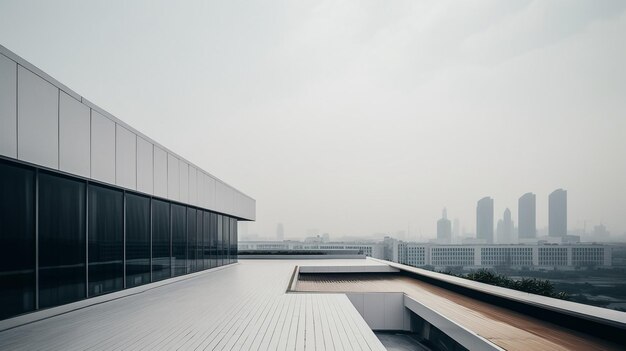 A building with a view of the city in the background