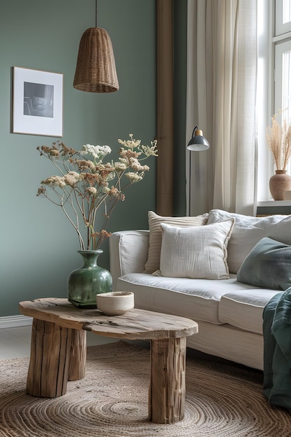 Building with a white couch and a wooden coffee table in the living room