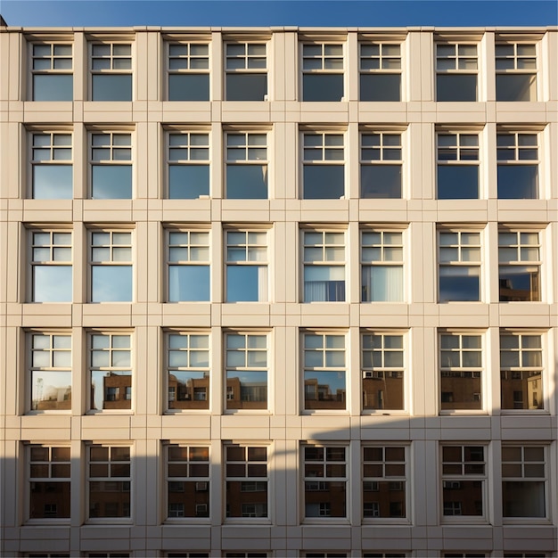 A building with a white facade that has a tree in the background