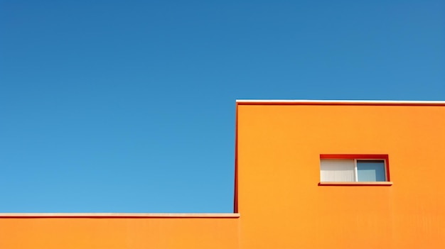 a building with a window and a blue sky