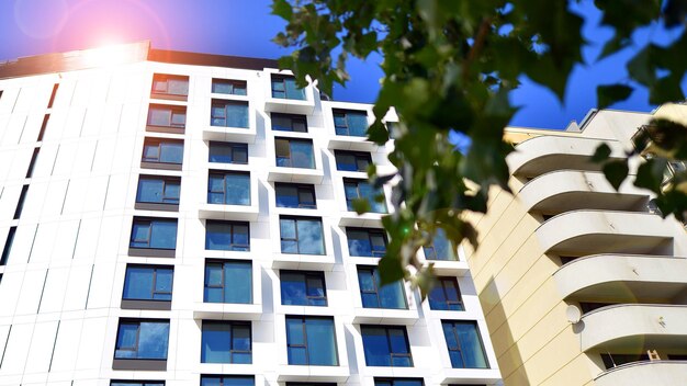 a building with a window and the sun shining through the leaves.