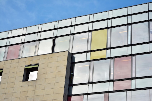 a building with a yellow and black window