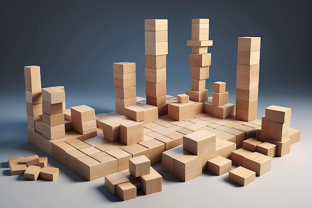Photo building wood blocks plan and strategy