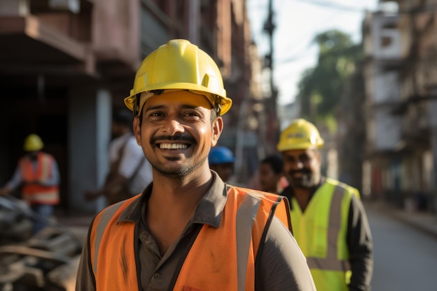 Photo a building workers smile at camera