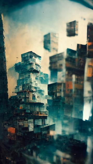 Buildings are stacked high up in the air with boxes generative ai