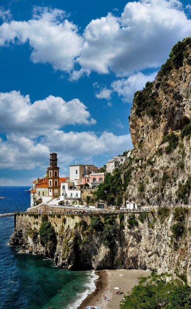 Buildings by sea against sky from amalfi