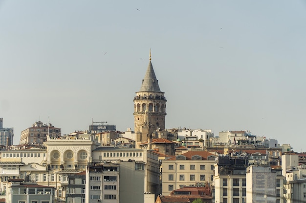 Buildings in city against clear sky