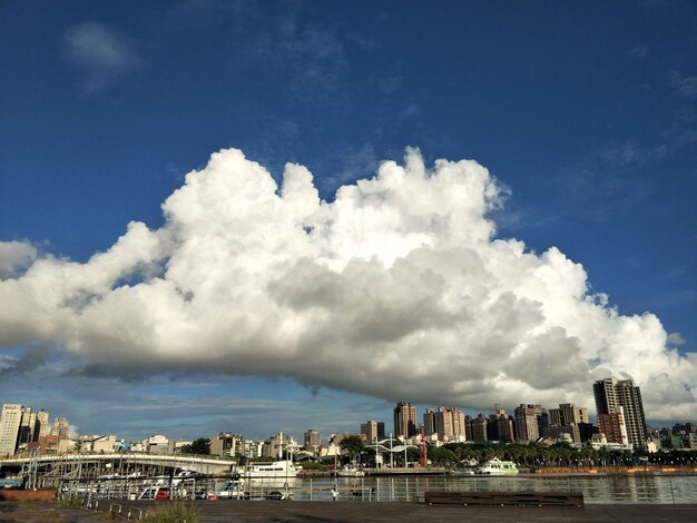 Buildings in city against cloudy sky