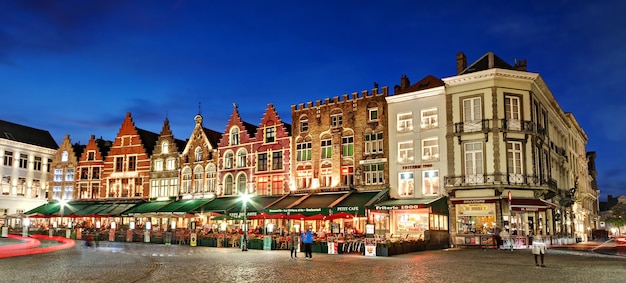 Buildings in city at night