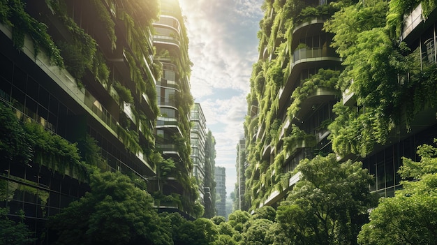 The buildings has been covered with ecosystem of green plant and tree aigx