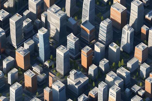 建物が並んでいる 都市風景 ビジネス地区の建物 イソメトリック3Dレンダリング