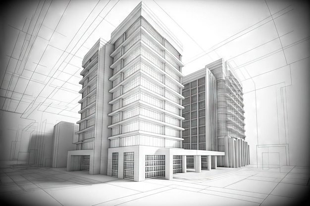 Buildings perspective wireframe