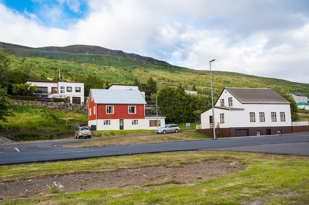 Buildings in village of Eskifjordur in east Iceland