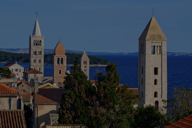 Photo builduings of rab croatia and blue sky