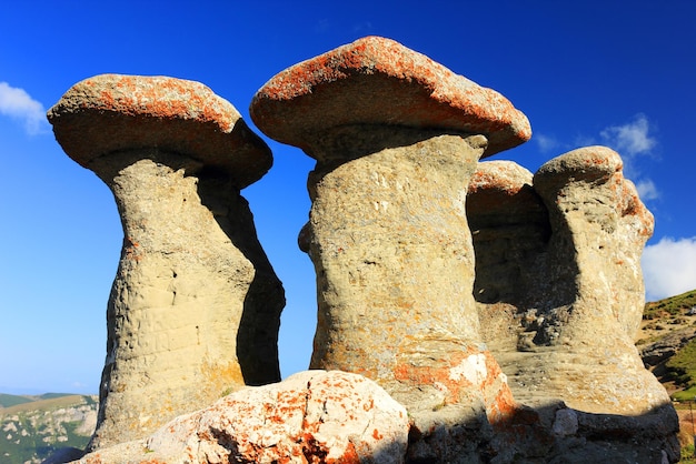 写真 明るい青い空の背景に建てられた構造物