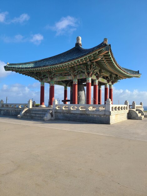 Built structure on beach against clear sky