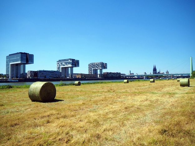 Built structure on field against clear sky