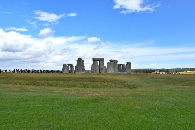 Built structure on field against sky