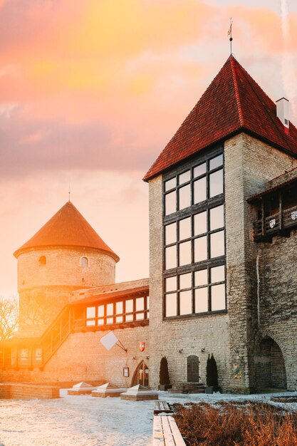 Built structures against sky during sunset