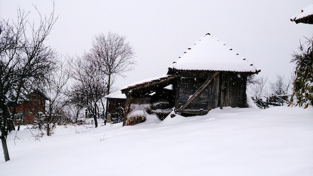 雪に覆われた風景に建てられた構造物