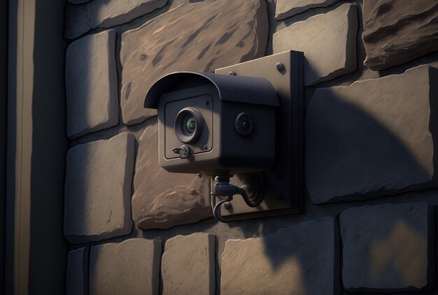 Built in surveillance camera in the buildings stone wall