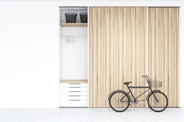 Built in wadrobe in a room with bike