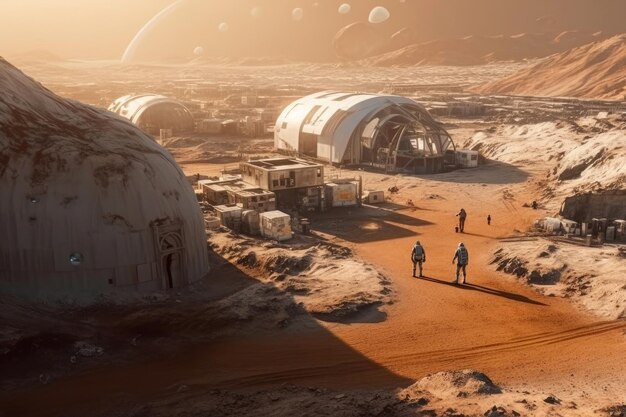 Foto buiten de aarde een verbazingwekkende mars kolonie generatieve ai