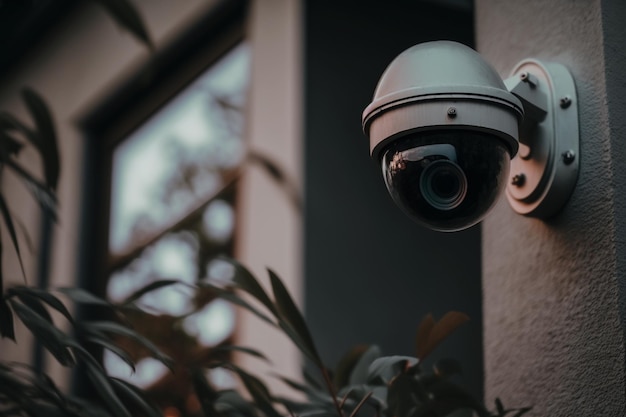 Buiten huis beveiliging bewakingscamera illustratie Generatieve AI
