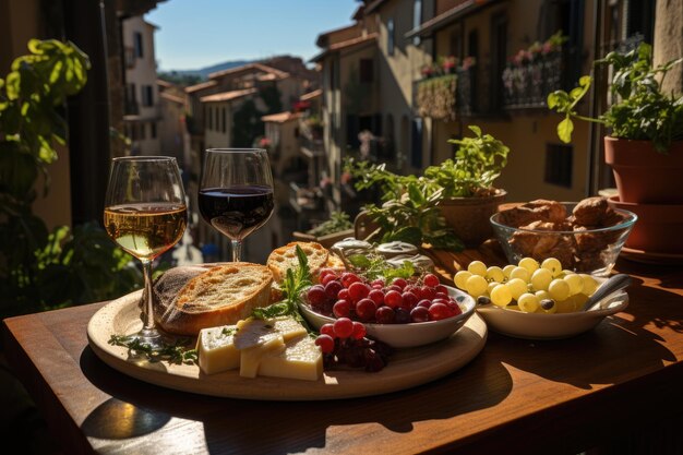 Buiten Italiaanse banket pasta kazen en wijn in Vila Pittoreske generatieve IA