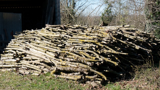 Buiten, stapel hout voor de open haard