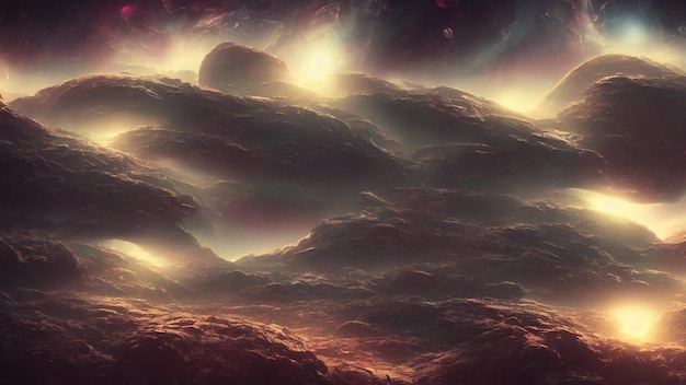 Buitenaards landschap een panorama van een oppervlak van een andere planeet 3D render