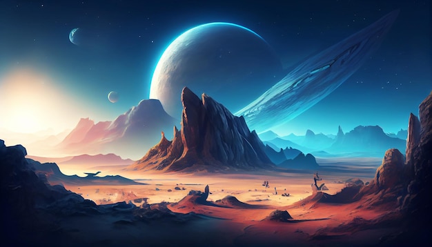 Buitenaardse planeet 2D-achtergrondomgeving voor een mobiel spel Een horizontaal achtergrondlandschap van hoge kwaliteit Gaming sjabloon ontwerplocatie Generatieve ai