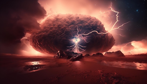 Buitenaardse scène met een storm op een buitenaardse planeet Generative Ai