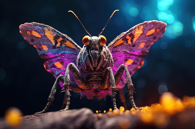 Buitenaardse vlinder uit de ruimte die naar de camera kijkt Leuke buitenaardse insect macro afbeelding Generatieve AI