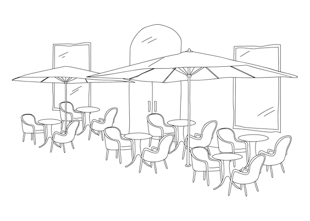 Buitencafé tafels png lijn kunst illustratie doorzichtige achtergrond