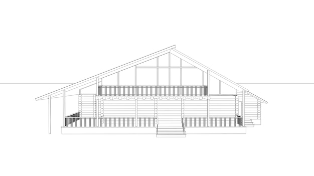 buitenkant van een landhuis cottage contour visualisatie 3D illustratie schets omtrek