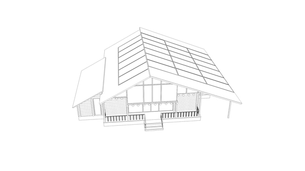 buitenkant van een landhuis cottage contour visualisatie 3D illustratie schets omtrek