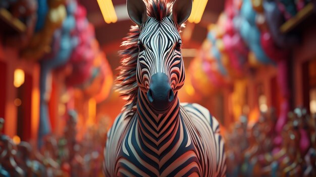 Buitensporige zebra met kleurrijke strepen HD 8K behang Stock Fotografie Beeld