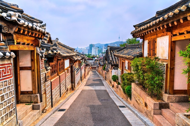 bukchon hanok village with traditional houses in seoul south korea